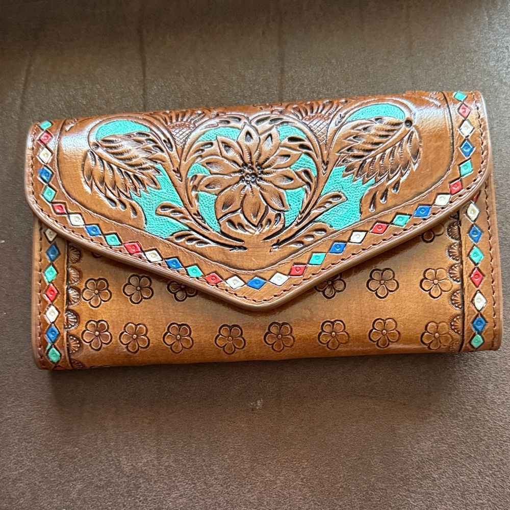 Elegant Floral Embossed Tan Wallet